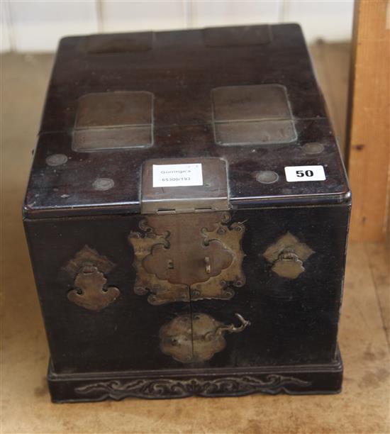 Chinese rosewood and brass jewellery box